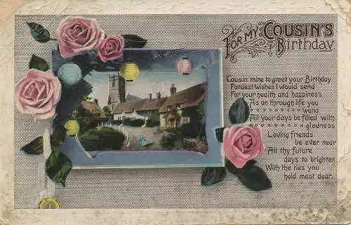 PC20458 Grußkarte. Zum Geburtstag meiner Cousins. Haus. 1921
