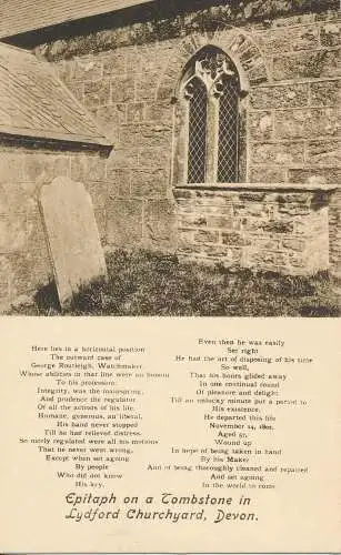 PC20916 Epitaph auf einem Grabstein in Lydford Churchyard. Devon. Frith. Nr. 56072