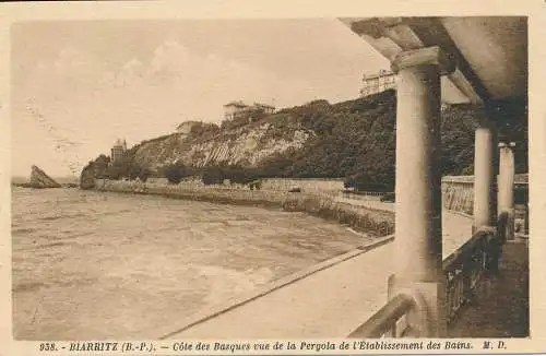 PC18780 Biarritz. Baskenküste Blick auf die Pergola der Badeanstalt