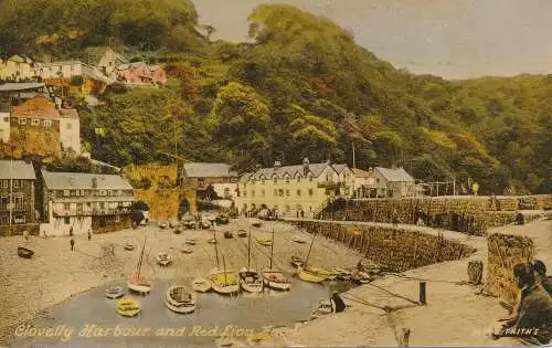 PC20789 Clovelly Harbour and Red Lion Hotel. Frith. 1957