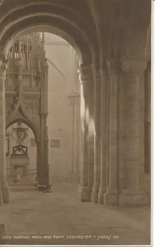 PC19107 Norman Arch and Font. Chichester. Judges Ltd. Nr. 5672