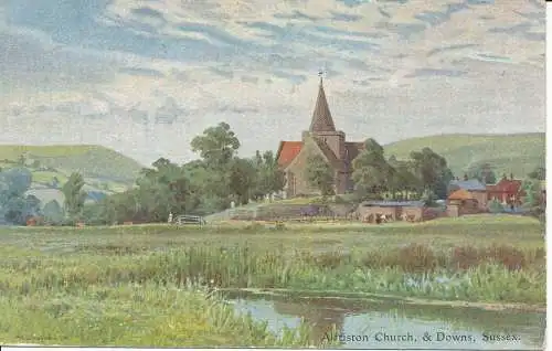 PC21497 Alfriston Church and Downs. Sussex. S.C.Nr. 3. 1907