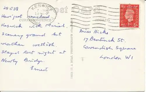 PC22102 Keswick und Derwentwater. Nr. 75a. RP. 1938