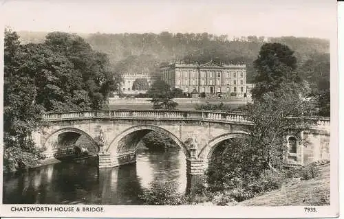 PC22193 Chatsworth Haus und Brücke. Photochrom. Nr. 7935. uvp. 1950