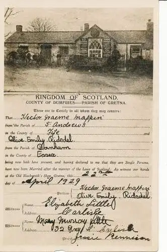 PC19327 Königreich Schottland. Land der Dumfries. Pfarrei Gretna