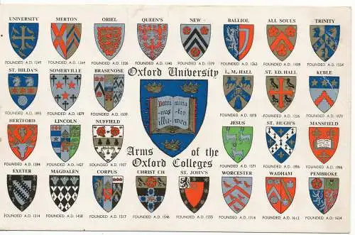 PC18317 Universität Oxford. Wappen der Oxford Colleges. Lachs