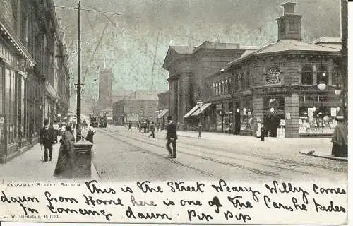 PC22949 Knowsley Street. Bolton. J.W. Gledsdale. 1903