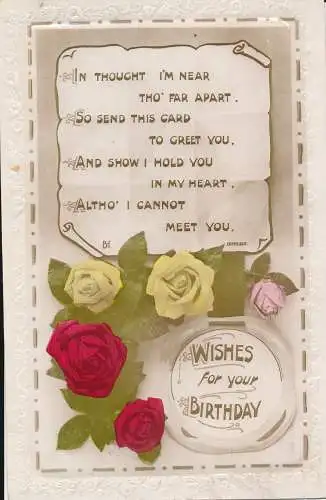 PC22780 Grußkarte. Wünsche zu Ihrem Geburtstag. Ein Gedicht und Rosen