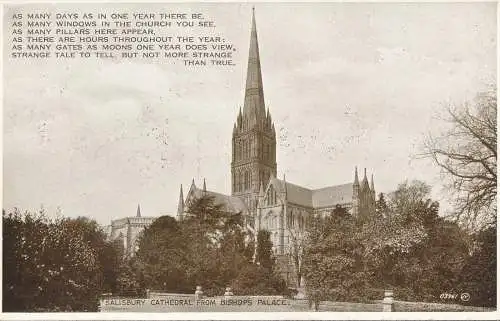 PC48070 Kathedrale von Salisbury vom Bischofspalast. Valentinstag. Foto braun