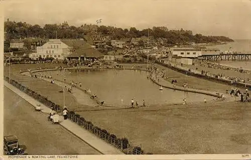 PC64600 Promenade und Bootssee. Felixstowe. A. Charles Phillips. 1953