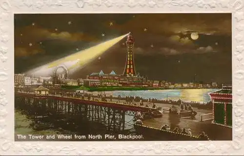 PC65660 Turm und Rad vom North Pier. Blackpool. Nachts. RP