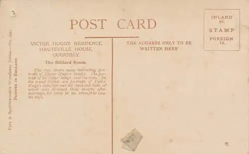 PC66952 Victor Hugos Residenz. Hauteville House. Guernsey. Das Billardzimmer. E