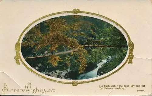 PC66998 Aufrichtige Wünsche. Brücke über den Fluss. 1912