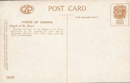 PC64916 Tower of London. Kapelle St. Peter. Gale und Polden. Nr. 1859