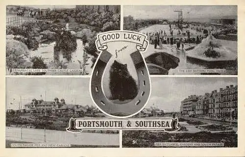 PC66546 Viel Glück aus Portsmouth und Southsea. Multi-View. 1952