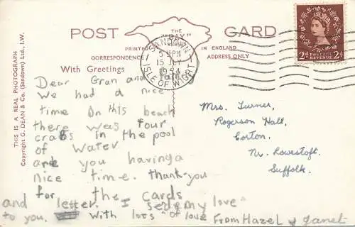 PC66954 Sandown Bay. I.W.G. Dean. Die Bucht. RP. 1954