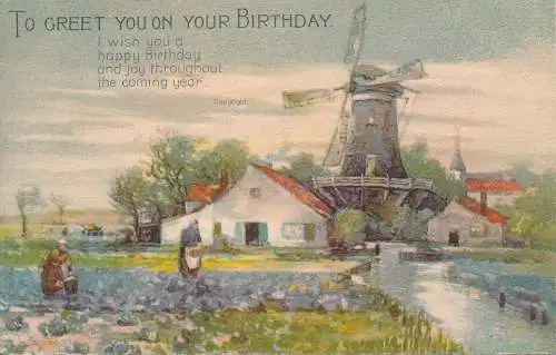 PC66408 zur Begrüßung an Ihrem Geburtstag. Windmühle und Felder