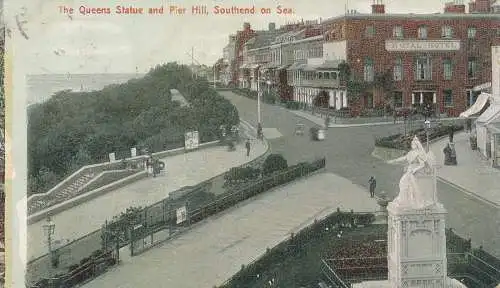 PC71556 Die Statue der Königinnen und Pier Hill. Southend on Sea. Jimmy Bigwood. 1910