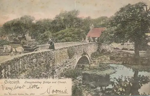 PC69458 Criccieth. Llanystumdwy Brücke und Kirche. Schraubenschlüssel. Nr. 8253. 1905