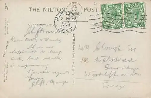 PC71673 Cliftonville. Walpole Bay aus dem Westen. Milton. RP. 1930