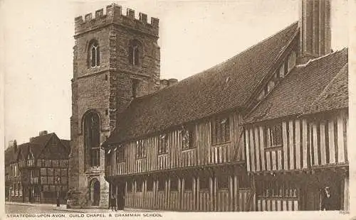 PC71068 Stratford Upon Avon. Zunftkapelle und Gymnasium. Photochrom. Nr. 755