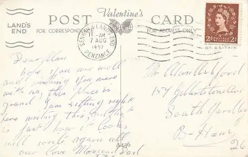 PC68704 Erstes und letztes Haus und Langschiffe. Lands End. Valentinstag. 1957