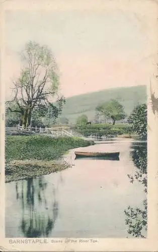 PC71393 Scheunenheftklammer. Szene am Fluss Taw. Pfau. 1906