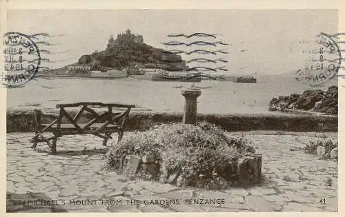 PC71055 St. Michaels Mount aus den Gärten. Penzance. 1949