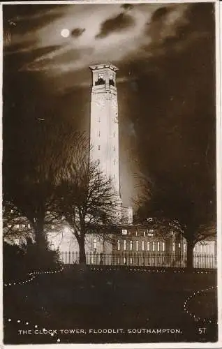 PC70731 Der Uhrturm. Flutlicht. Southampton. Nachts. Excel. RP. 1939