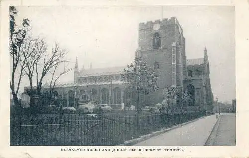 PC72059 St. Maria Kirche und Jubiläumsuhr. Bury St. Edmunds. 1904