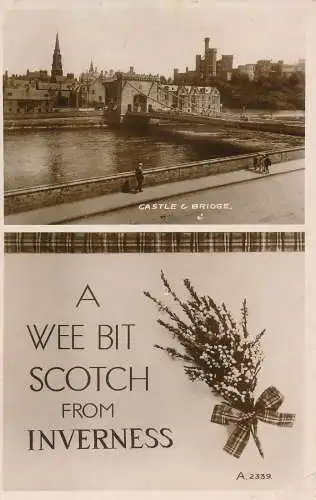 PC72586 A Wee Bit Scotch von Inverness. Schloss und Brücke. Valentinstag. Nr. A.2339