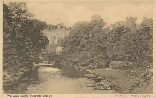 PC73456 Warwick Castle von der Brücke. J.J. Ward. Sepia Fotokunst. Nr. 1030