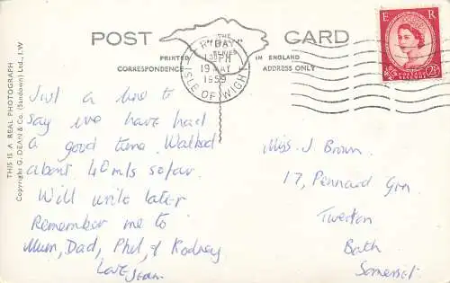 PC72988 Culver Cliff. Sandown. I.W. Dean. Die Bucht. 1959