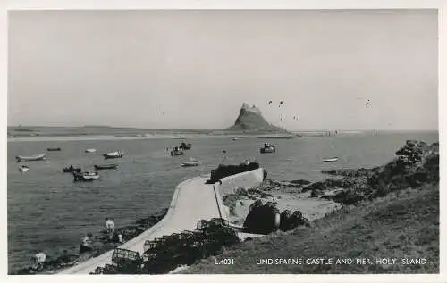 PC73631 Lindisfarne Castle and Pier. Holy Island.R. Edwards. RP