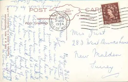 PC73999 The Shore. Sandown. I.W. Dean. Die Bucht. RP. 1954