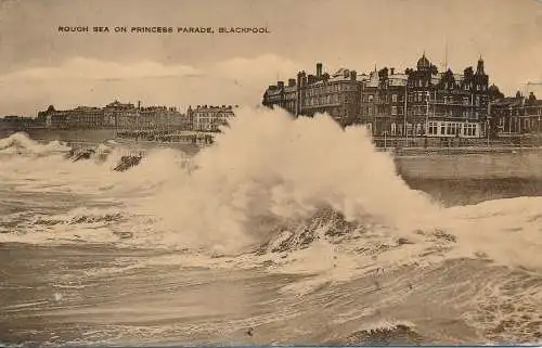 PC74121 Rough Sea on Princess Parade. Blackpool. Morris