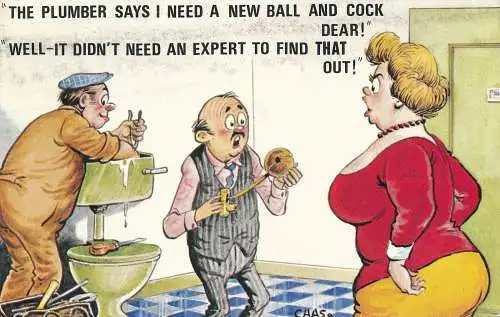 PC73847 Der Klempner sagt, ich brauche einen neuen Ball und Hahn, liebe. Bamforth. Comic. Nr. 63