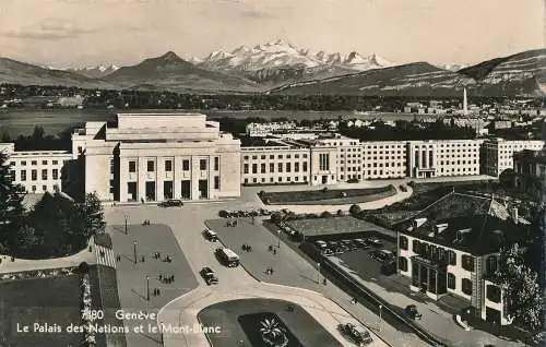 PC74189 Genf. Der Palais des Nations und der Mont Blanc. Jaeger. 1947