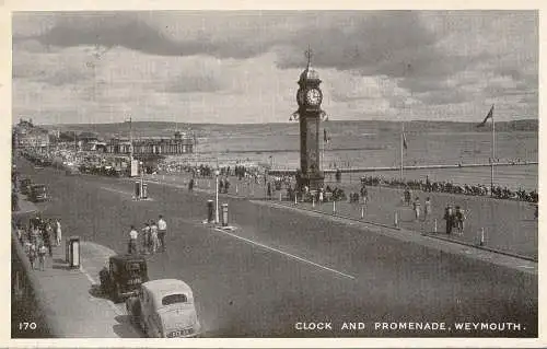 PC74587 Uhr und Promenade. Weymouth. 1950