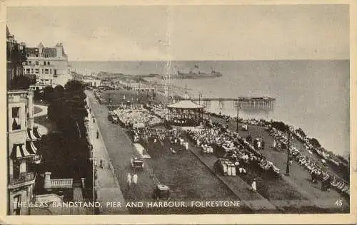 PC75141 The Leas Bandständer. Pier und Hafen. Folkestone. 1948