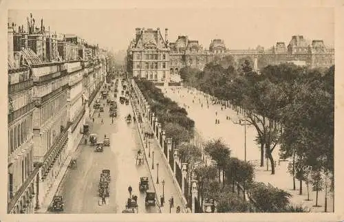 PC74675 Paris. Flaniert. Ein Blick auf die Rue de Rivoli. Die Tuilerien und das Lo