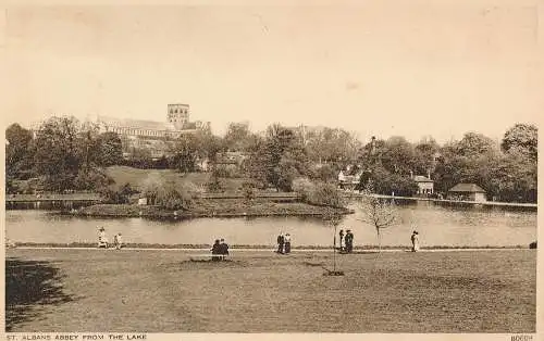 PC75128 St. Albans Abbey vom See. Photochrom. Nr. 80609