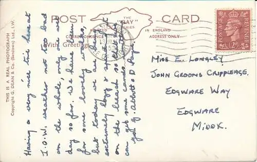 PC75363 The Battery Gardens. Sandown. I.W. Dean. Die Bucht. RP. 1953