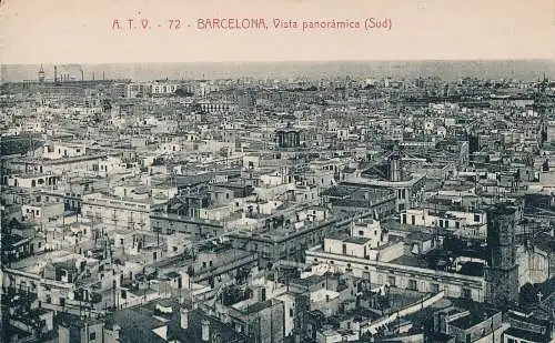 PC39743 Barcelona. Vista Panoramica. Sud. Engel Toldra Viazo. Nr 72. B. Hopkins