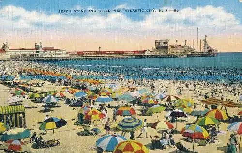 R031555 Strandszene und Stahlpier. Atlantic City. N.J.H.S. Sampliner