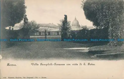 R031767 Rom. Villa Pamphili Terrasse mit Blick auf St. Peter. Ernesto Richter