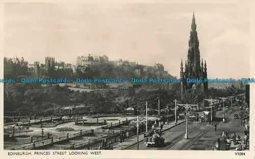 R032576 Edinburgh Princes Street mit Blick nach Westen. Photochrom. Nr. V1094