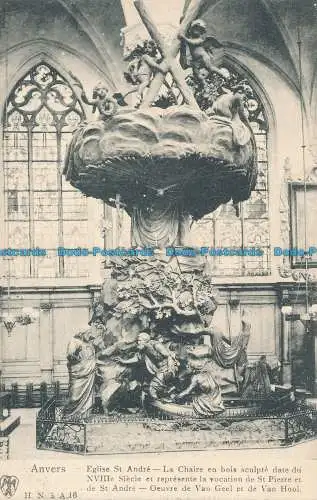 R034904 Antwerpen. Kirche St. Andre. Der Stuhl aus geschnitztem Holz
