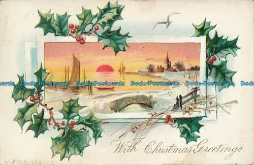 R035374 Mit Weihnachtsgrüßen. Segelboote. Tuck. 1906