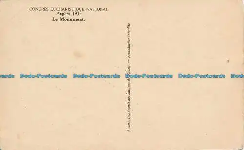 R035562 Nationaler Eucharistischer Kongress Angers 1933. Das Denkmal